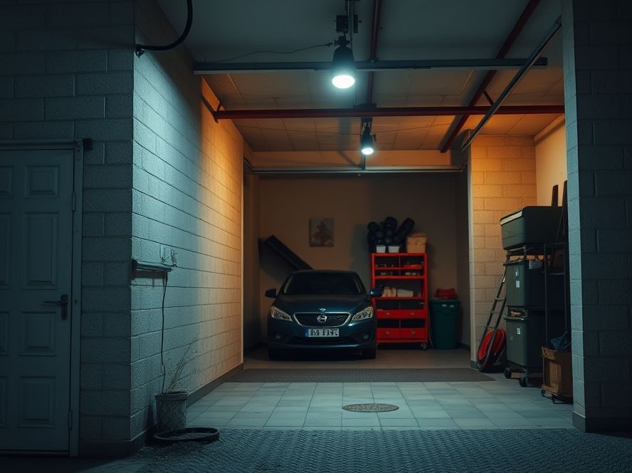 Postinho balizador com sensor iluminando caminho da garagem