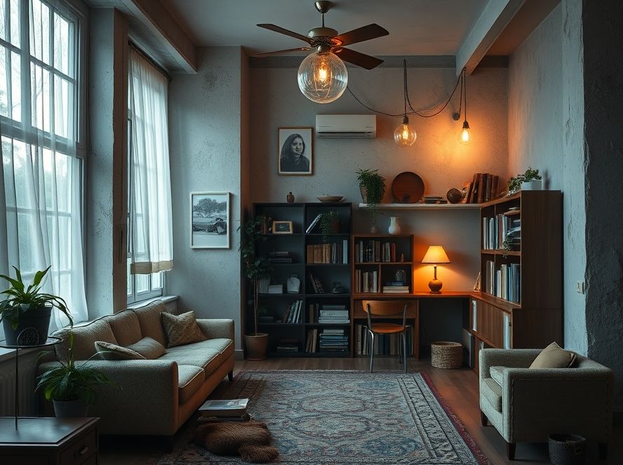 Spot de embutir em estantes destacando livros antigos