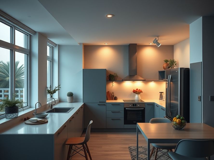 Spot de sobrepor iluminando balcões de cozinha
