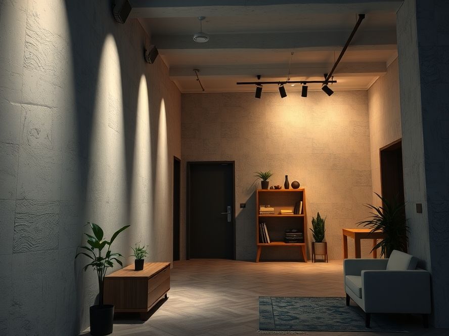Spot de sobrepor iluminando bancada de estudo